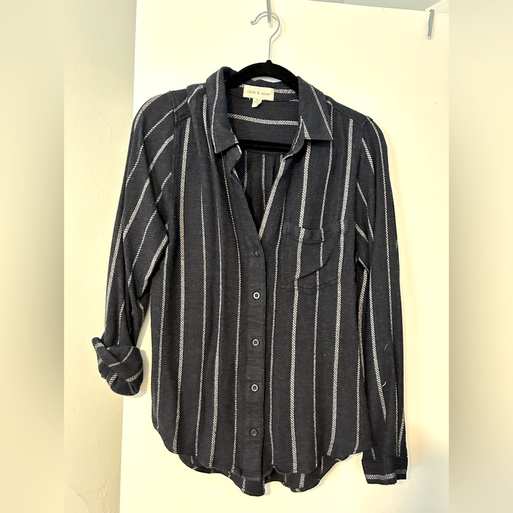 Anthropologie - Navy striped button down - size large
